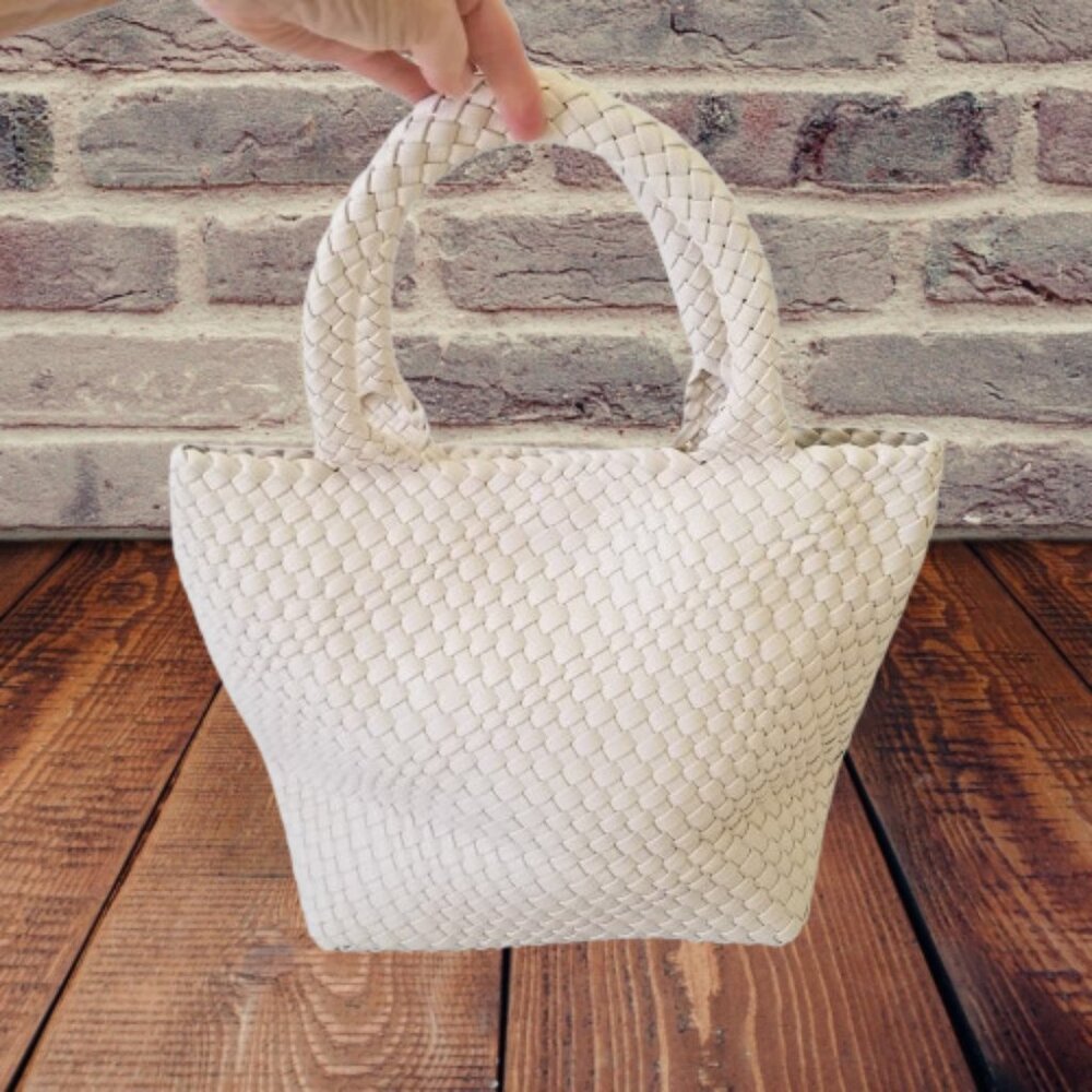 NEW! Upscale Faux Leather Tote Shoulder Bag w/Basketweave Design & Bottom Panel